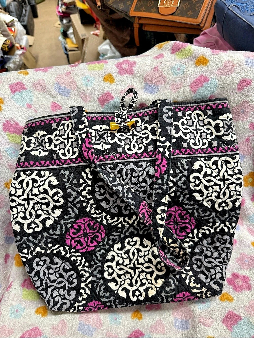 Vera Bradley Baroque Toggle Tote Black & Pink